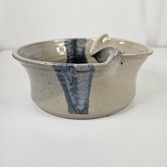 Vtg Handmade Studio Pottery Serving Bowl Rustic Primitive Dip Bowl Blue Brown - Picture 5 of 11